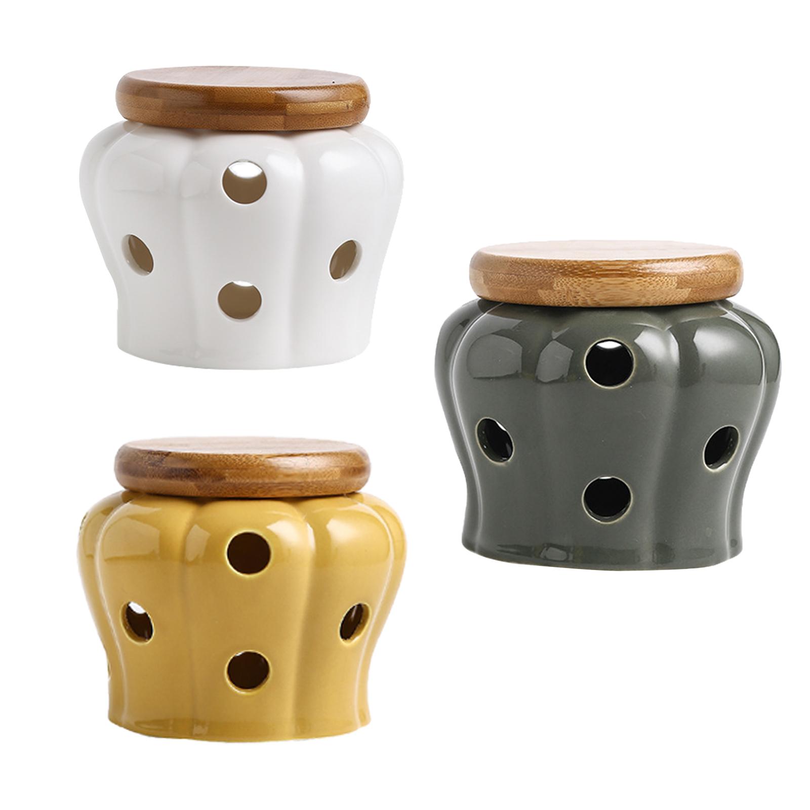 Food Storage Jars With Wooden Lids - وعاء سيراميك لحفظ الثوم بغطاء خشبي