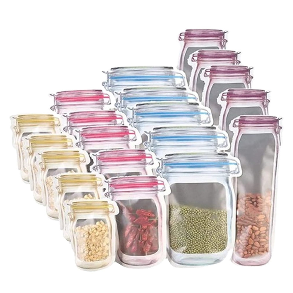 Food Storage Zipper Bags - حقيبة زجاجات ماسون قابلة لإعادة الاستخدام،