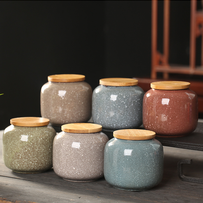 Food Storage Jars With Wooden Lids - السيراميك جرة صغيرة مع غطاء خشبي