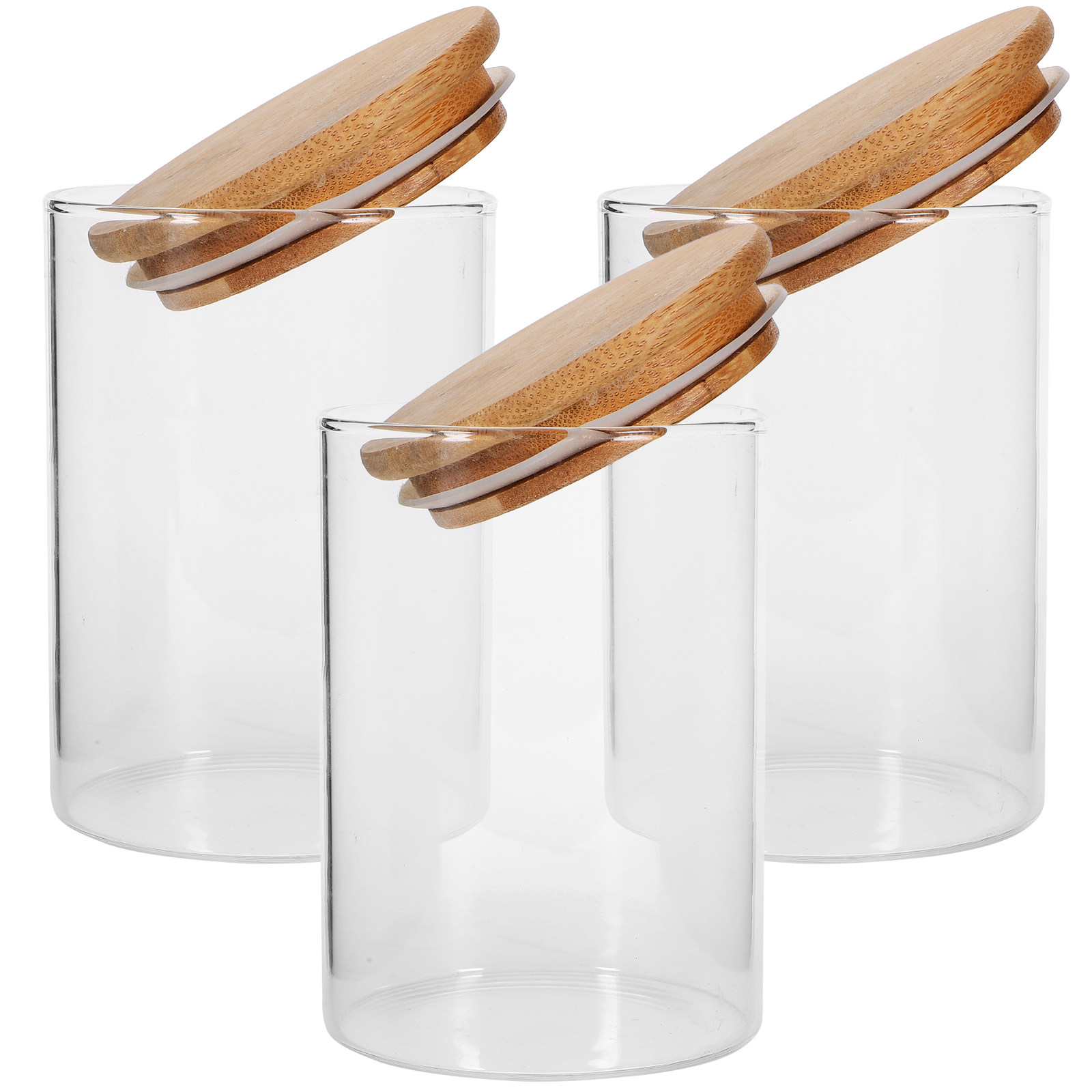 Food Storage Jars With Wooden Lids - 3 قطع من أوعية التخزين الزجاجية