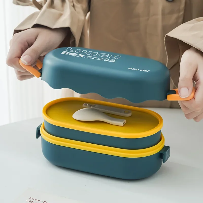 Food Storage Thermos - صندوق غداء بلاستيكي مزدوج الطبقة مزود