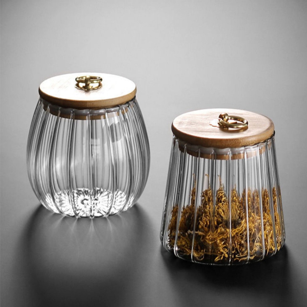 Food Storage Jars With Wooden Lids - حاوية الطعام زجاجات تخزين المطبخ جرة