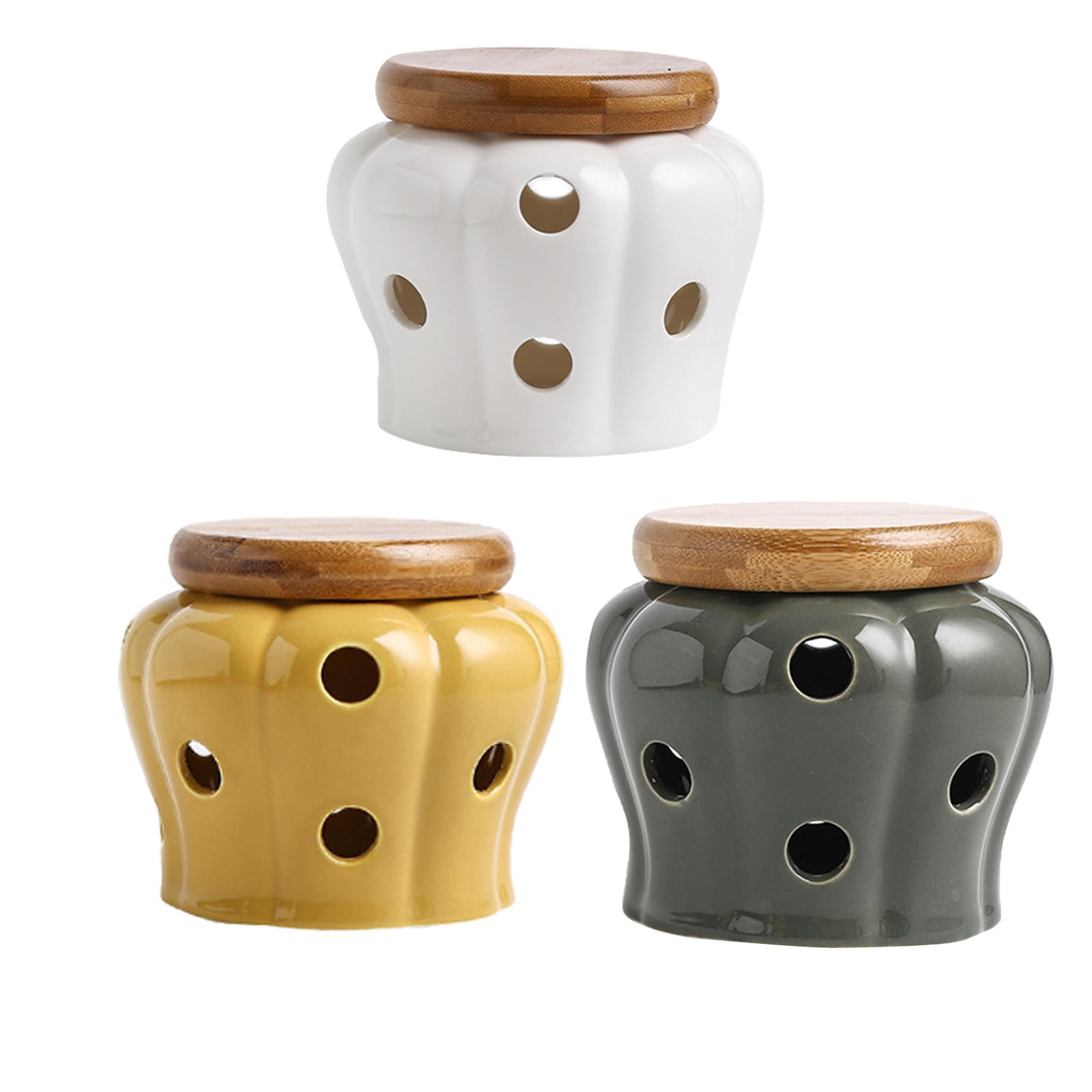 وعاء سيراميك لحفظ الثوم بغطاء  - مراجعة Food Storage Jars With Wooden Lids وسعره