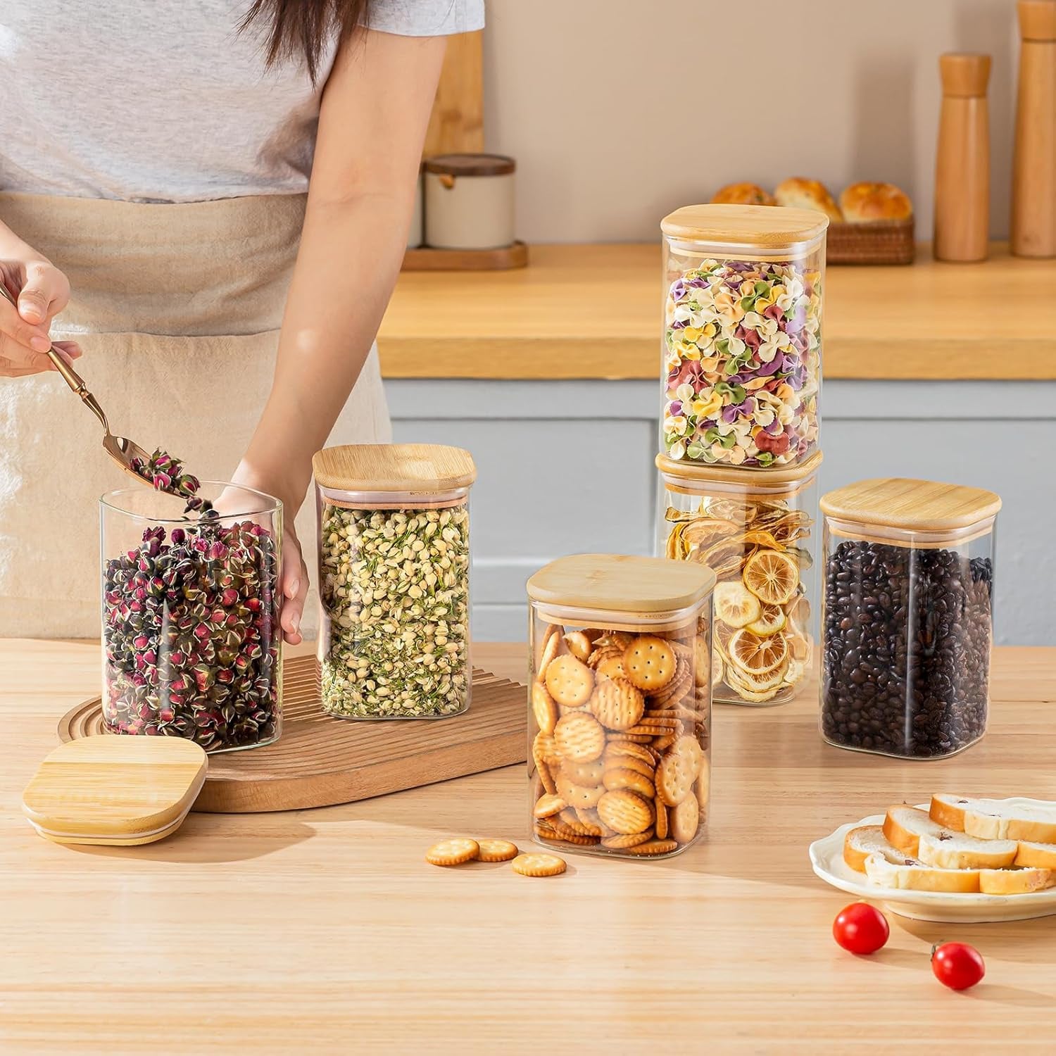 مجموعة من 6 أوعية زجاجية لتخزي - مراجعة Food Storage In Pantry وسعره