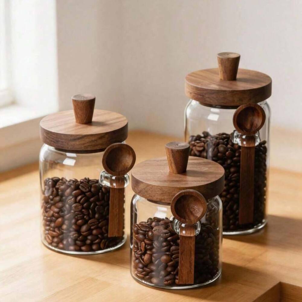 مجموعة من 3 قطع من الأوعية الز - مراجعة Food Storage Jars With Wooden Lids وسعره