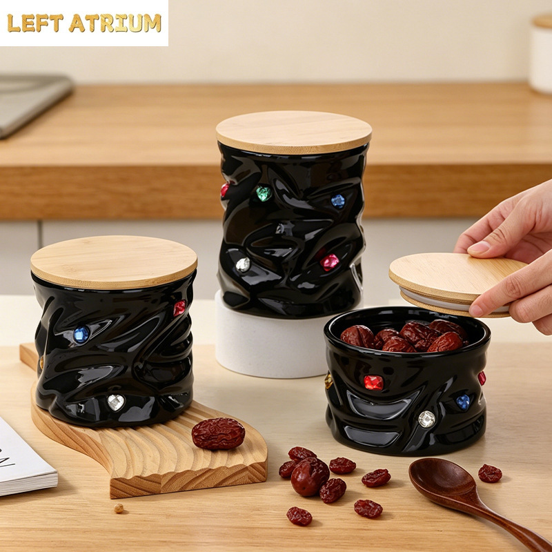 وعاء سيراميك مزخرف بأحجار كريم - مراجعة Food Storage Jars With Wooden Lids وسعره