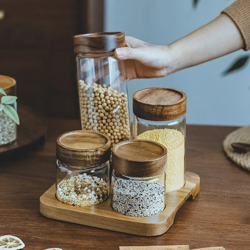 وعاء زجاجي بغطاء خشبي ، علبة م - مراجعة Food Storage Jars With Wooden Lids وسعره