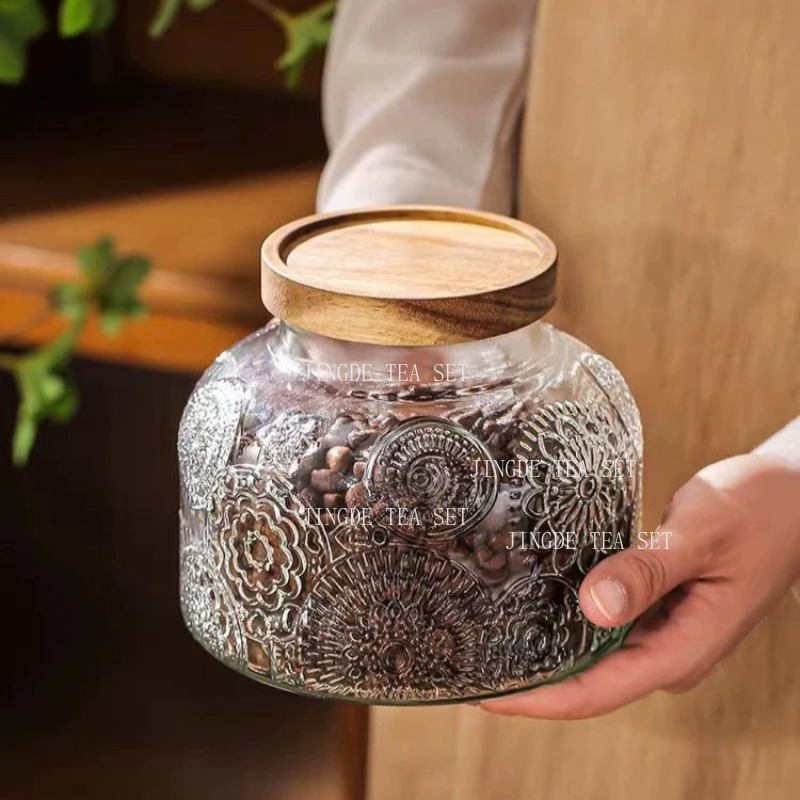 وعاء تخزين زجاجي منقوش بغطاء خ - مراجعة Food Storage Jars With Wooden Lids وسعره