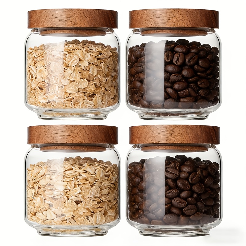 مجموعة من 4 برطمانات زجاجية شف - مراجعة Food Storage Jars With Wooden Lids وسعره